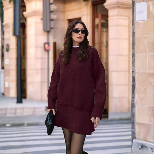 Ensemble douillet en maille avec pull et jupe